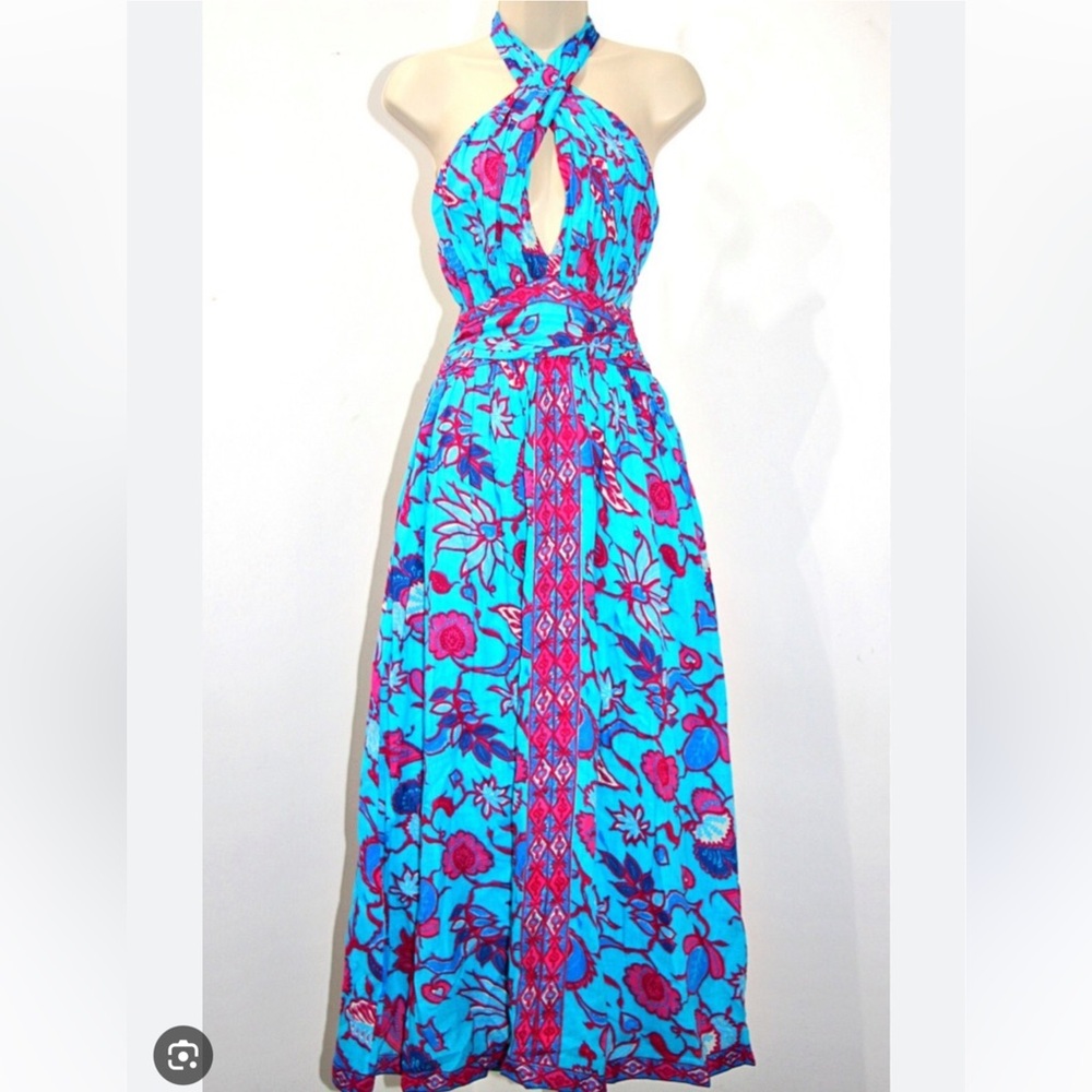 Caroline Constas Turquoise & Magenta Smocked Dress size L - Picture 1 of 6